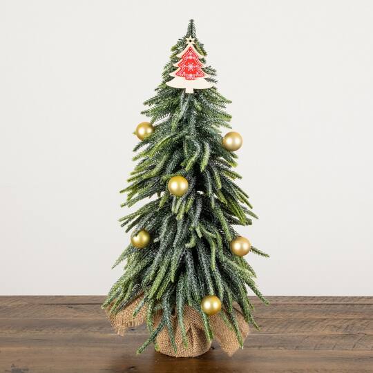 Nearly Natural 20" Unlit Artificial Snowed Down Swept Christmas Tree with Ornaments in Burlap Wrapped Base